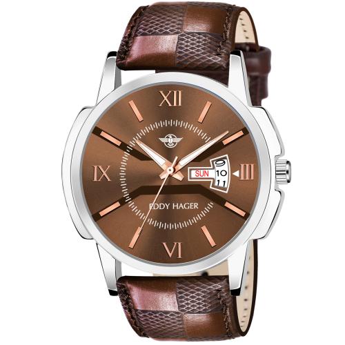 EDDY HAGER EH-172-BROWN Brown Day and Date Analog Watch - For Men