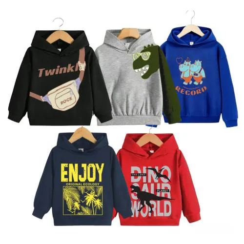 WAAMY69 Boys Cotton Full Sleeve Printed Hooded Tshirt _Multicolor_12-18 M_(Pack Of 5)