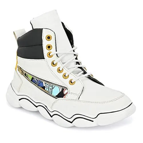 JERMIZ MEN'S SYNTHETIC LACE-UP WHITE CASUAL SNEAKER HIP-HOP SHOES