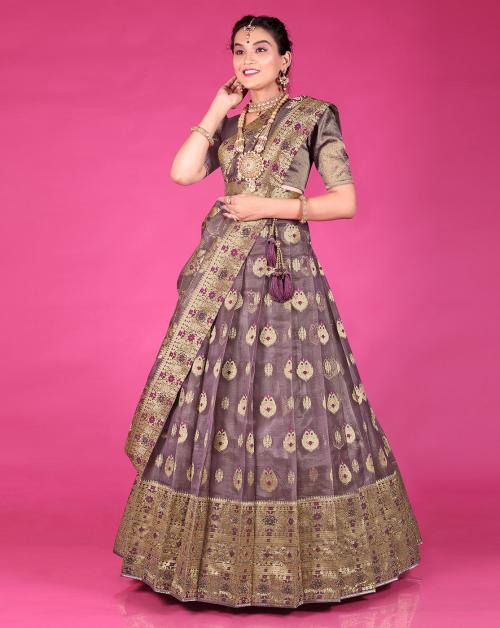 HALFSAREE STUDIO Purple Tissue Jacquard Lehenga set for Women