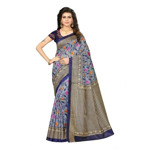 Grubstaker Grey Black Colour Mysore Silk Saree