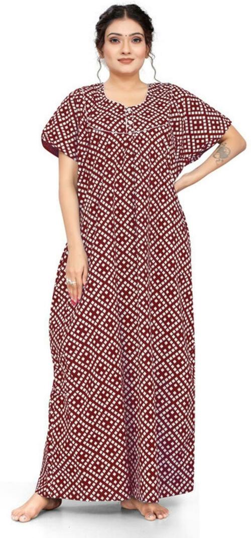 HAUTELOOK Women's PATHAN-BANDHANI_DOT_PRINT Nighty-Maroon-XXL