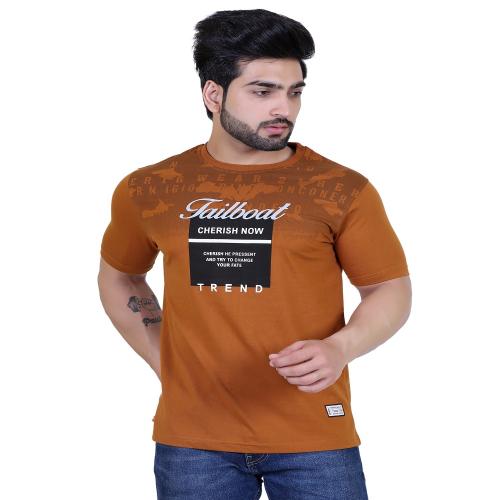STARFOX Men's Mustard Half Sleeve Printed Round Neck T-Shirt