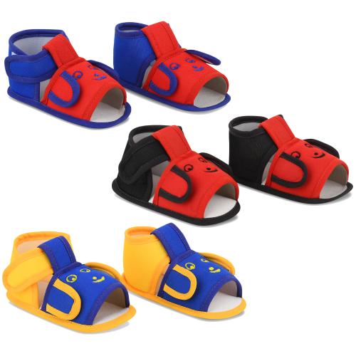 SMARTOTS Pack of 3 Stylish Baby Boy Sandal 0-9 Month | Skin Friendly Comfortable Baby Girl Sandals 0 Size | Baby Boy Shoes New Born | Baby Shoes 0 Size | Baby Shoes | Sandals for Baby Girl, Color-Red, Bk.Red, Blue