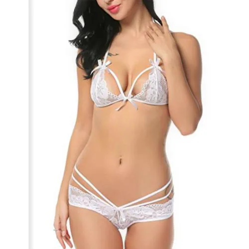 BELLEVINO Free Size Women Bra And Panty Lingerie Night Set/Women Lingerie Set In White Color