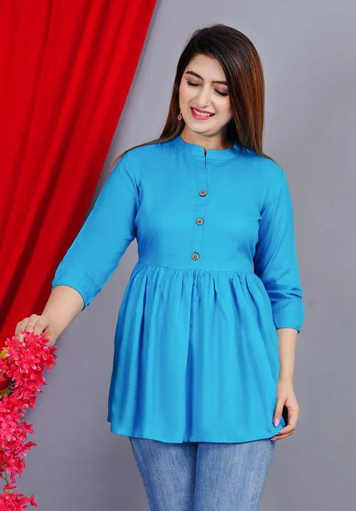 SIPET STYLISH BEAUTIFUL SOLIDTOP FOR WOMEN AND GIRLS| 3/4TH SLEEVES CASUAL WEAR AND PARTY WEAR SKY BLUE TOP FOR WOMEN AND GIRLS