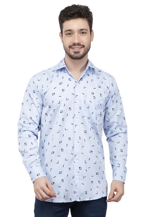 YHA Mens Baby Blue Printed Shirt