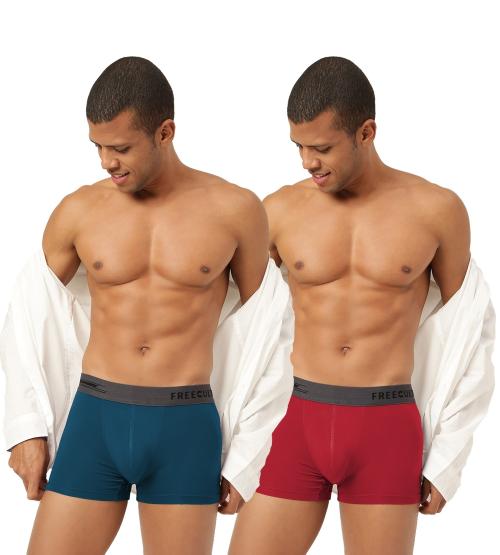 FREECULTR Men's Midnight Blue, Sassy Red Solid Pure Modal Trunks
