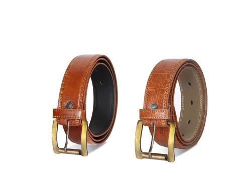 LOREM Men Orange Textured Artificial Leather Square Buckle Belt - 40 (pack of 2)