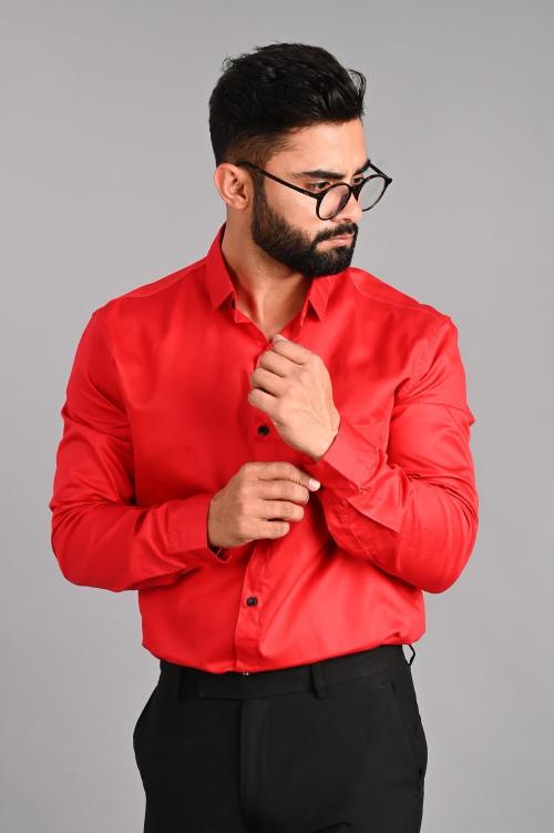Pagboys Men's Formal Shirt | Slim Fit | Spread Collar Shirt | Regular & Casual Wear (Shirts-Red-L)