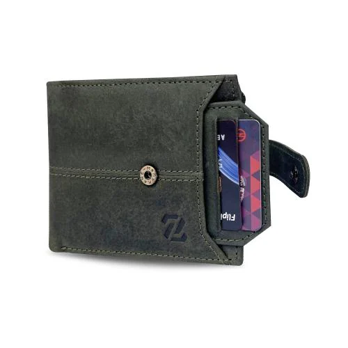 Zeetap Genuine Leather Men's Wallet RFID Protected Wallet For Men | Army Green