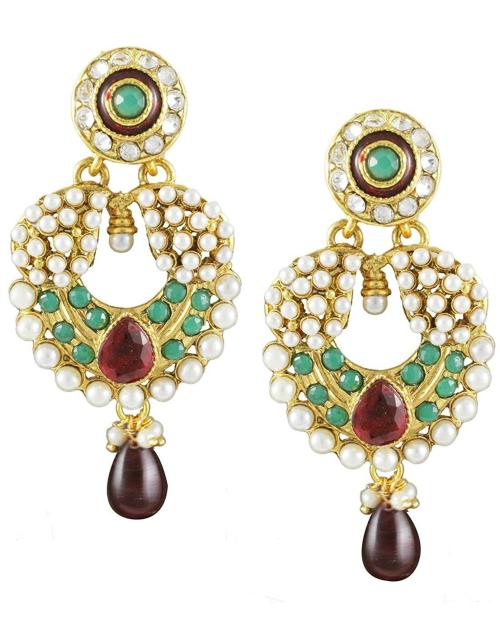 Karatcart Copper 22K Gold Plated Copper Red Stone Dangle Earrings For Women