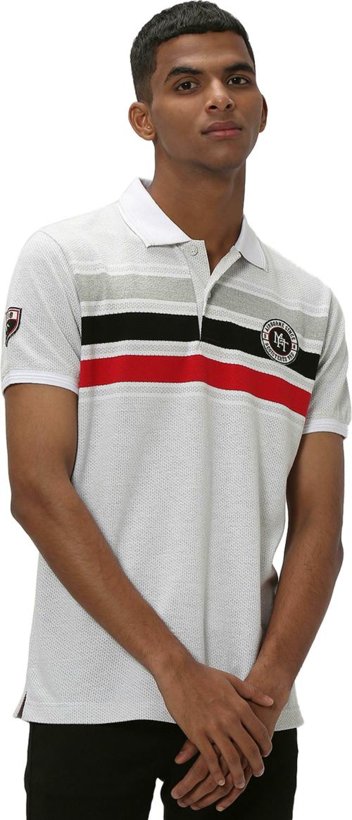 Mufti Mufti Light Grey & Red Badged Stripe T-Shirt