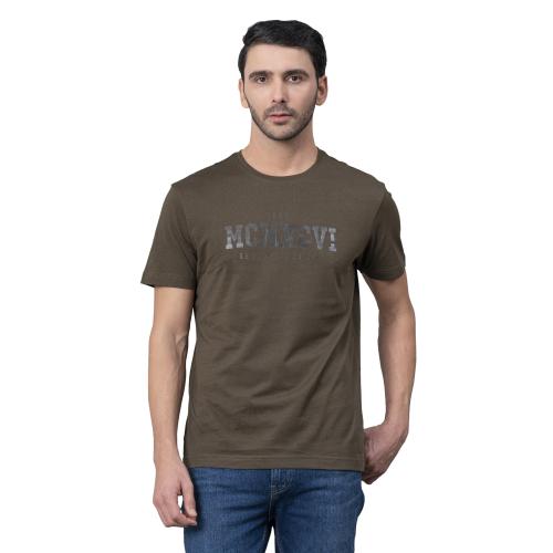 Red Tape Dark Olive Graphic Print 100% Cotton Round Neck Men's T-Shirt