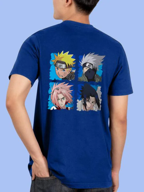 BLISSINK Naruto Anime Front And Back Printed Blue Cotton Tshirt for Men