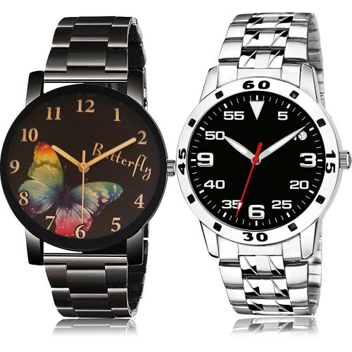 NIKOLA Brand New Gift Sports Chain And Silver Chain Black And Silver Colour Analog Metal And Stainless Steel Belt 2 Watch Combo For Boys And Men - BCPL20-(75-S-19)