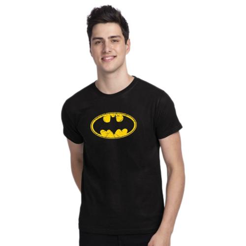 Bewakoof Men's Batman Classic Logo Graphic Print Black Half Sleeve Round Neck T-shirt