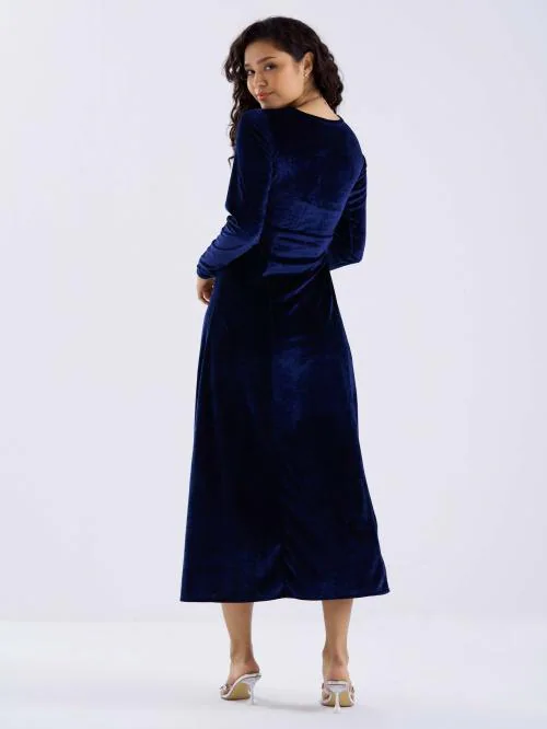 AASK Women Solid Royal Blue Color PlainV Neck Full Sleeves Dress For women