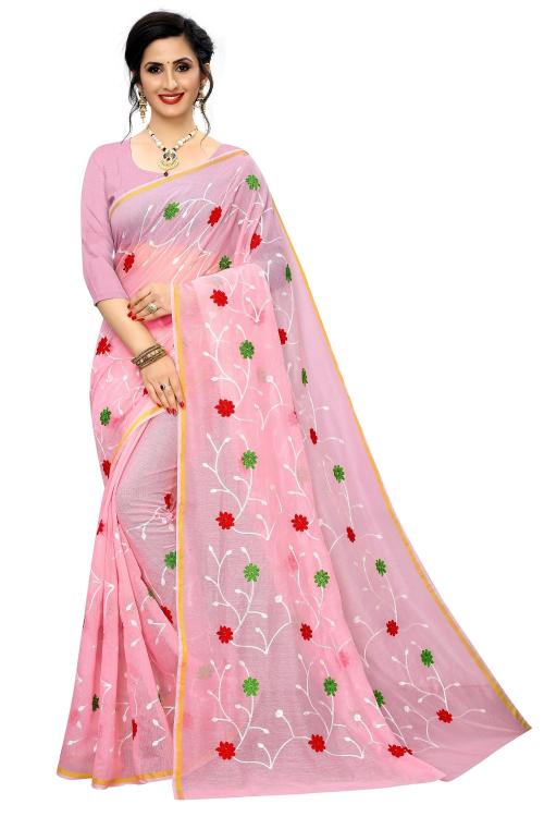 Active Women's Cotton Embroidered Saree