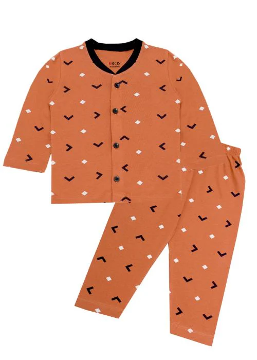 3BROS BodySuit/Dress for Boys/Girls Full Pajama & Casual Full Sleeves Night Suit Top Combo Kids Set (6-12 Months, Copper)