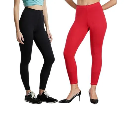 KCRUDRA Cotton Lycra Ankle Length Leggings For Womens | Ankle Length Leggings for Girl's | Free-Size Ultra Soft Cotton Pack of 2