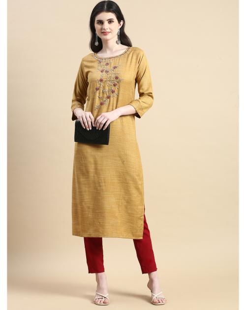 GRANTH FASHION Premium Rayon Modal Fabric Kurti/Kurta for Women with Zardosi Work|Brown|Size-40|Pack of 1
