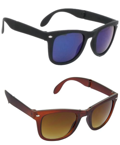 Red Leaf Men & Boys Wayfarer Sunglasses Black & Brown Frame, Blue & Brown Lens (Medium) Pack of - 2
