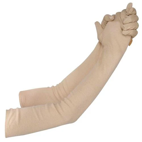 Cotson Unisex Summer Sun Heat Dust Protection Cotton Full Hand Gloves Beige, 24 Inches