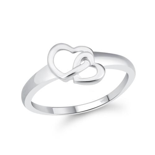 Vighnaharta valentine Ring valentine jewellery ring love ring heart shape ring alphabet ring Cute Double Heart CZ Rhodium Plated Ring for Women[ VFJ1633FRR7]