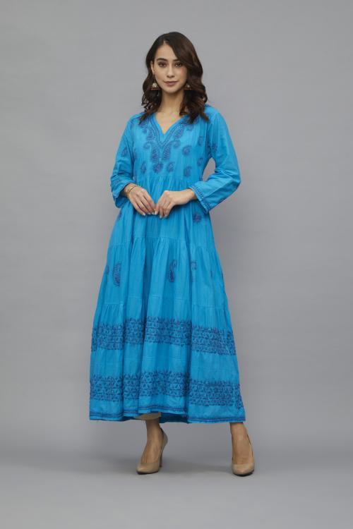 Front Kurti Neck Design Ethnava Anarkali Chikankari Kurti