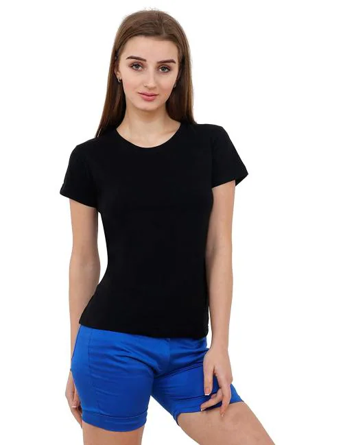 Reifica Women Black Cotton T-Shirts (Xl)