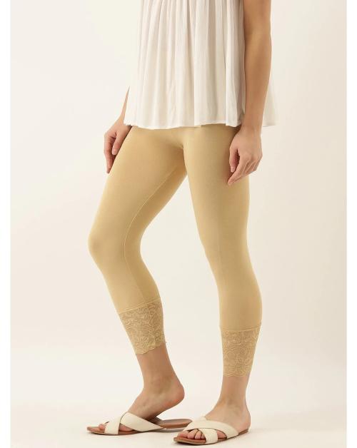 ZEBU Calf Length Beige Womens Casual Single Leggings