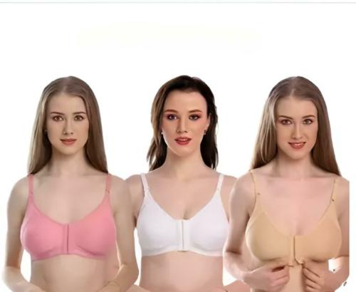 D&E JEANS Front Open Non-Padded Non-Wired Cotton Rich Bra Women's Spandex And Cotton Blend Non-Padded Wire Free Low Neckline Front Opening Bra(2 PCS)