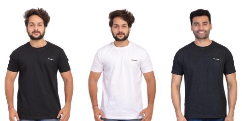 Barcelona Men Cotton Solid Combo Pack Of 3 ,BLACK, MALANGE,WHITE Tshirts(L)