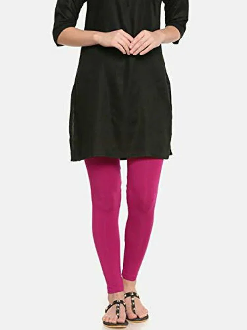 De Moza Women Fuchsia Solid Viscose Ankle Length Leggings