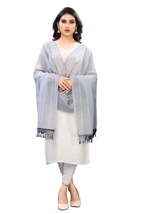 Peora's Closet Women's Grey Cotton Blend Sequin Woven Chunnis & Dupatta