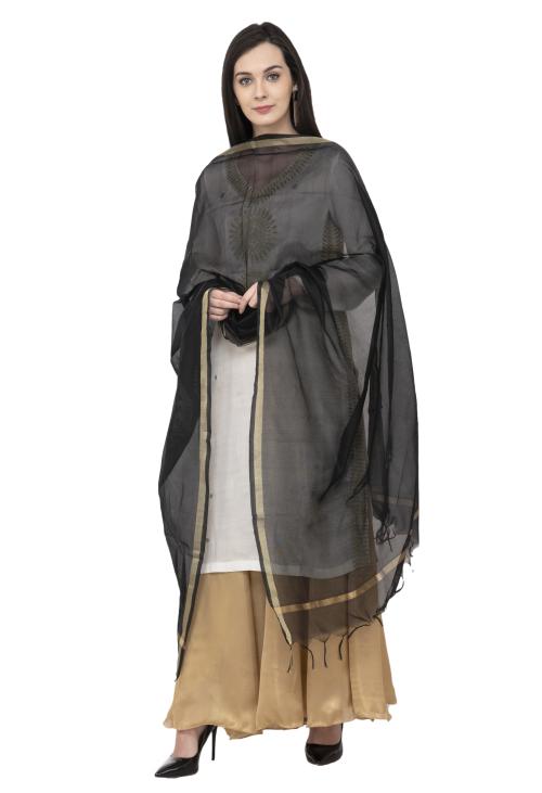 A R Silk Chanderi Piping Regular Dupatta Black Color Dupatta/Chunni