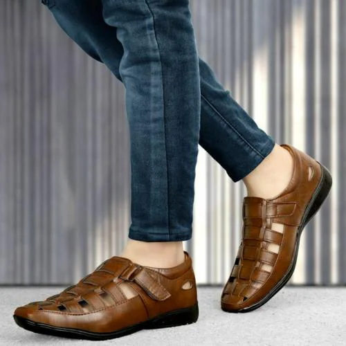 RX4CLASSIC Men's Genuine Leather Roman Sandals Versatile for Formal, Casual, and Outdoor Wear - Stylish and Comfortable Footwear | Dark Brown | Size-UK-9