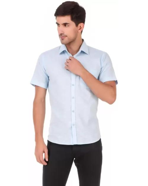 DESIGN UP Mens Light Blue Solid Linen Blend Shirt (XL)|SHIRT|SHIRTS|COTTON SHIRT|COTTON SHIRTS|CASUAL SHIRTS|FORMAL SHIRTS|COTTON|MEN SHIRT|MEN SHIRTS