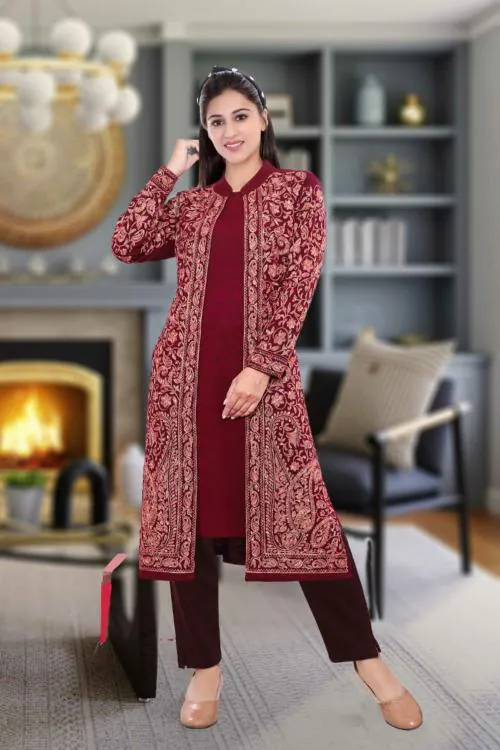 Buy CRYSFAB Long shrug with sleeveless inner kurti and pants - Main Image