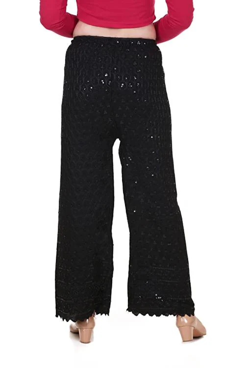 ALAXENDER PRESENT Chikankari Palazzo Pants Wide Leg Salwar for Women (BLACK)