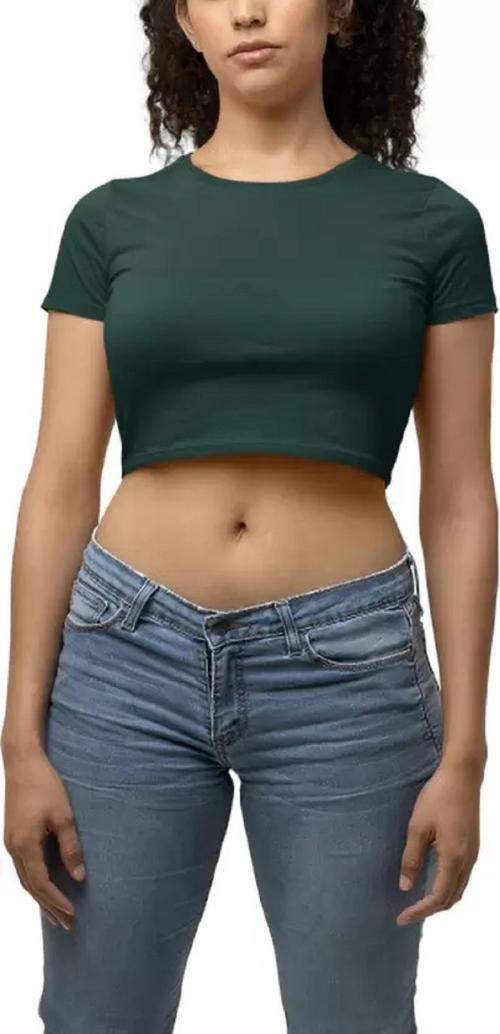 Lappen Fashion Women's Crop Top | Cotton Round Neck Half Sleeve | Ladies Short | Regular fit | Trendy & Stylish Top | Bralette Blouse Tops | Casual Crop Tops for Women & Girls - (Dark Green) S