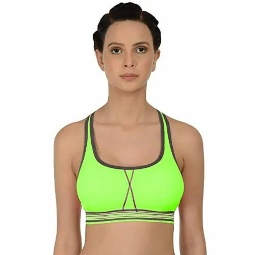 F.Fashiol.com Adjustable T-Straps Everyday Wire-Free Lightly Padded Sports Bra (Color-Green, Size-32)