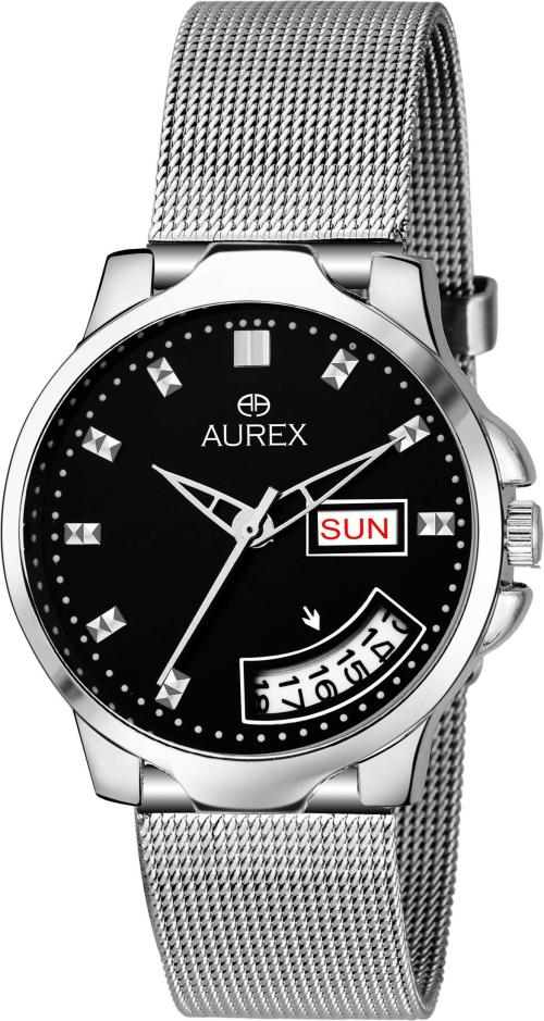 Aurex Analog Black Dial Silver Strap Watch For Women - (Ax-Lr519-Bkc)