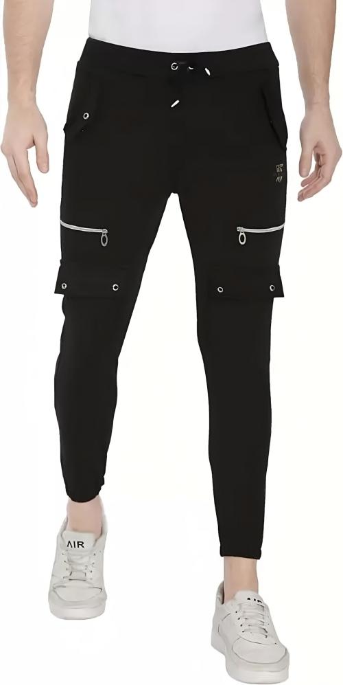 EL Jogers Men Black Self Design Lycra Blend Track Pants (30)