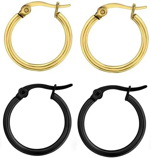 Adhvik Press Screw Pierced Style Barbell Ninja Bali Clip-on Earring Gold, Black (Unisex) Pack of 2