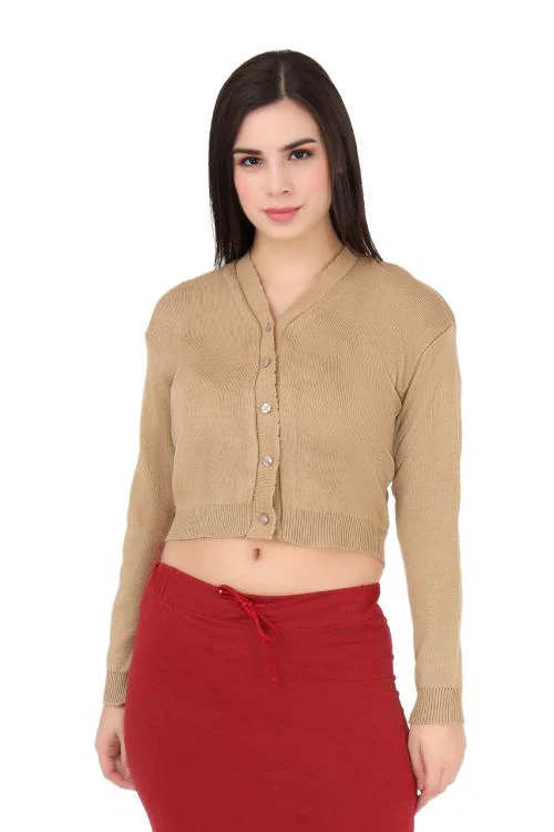 FEMULA V- Neck Women Full Sleeves Stitched Ready to Wear Woollen Blouse ( Colour Biscuit Brown, Size 40 )