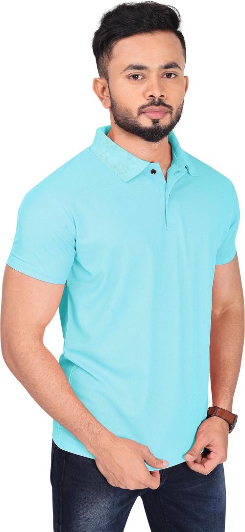 Indiclub Men Blue Solid Polycotton Polo Neck T-Shirt (Xl)