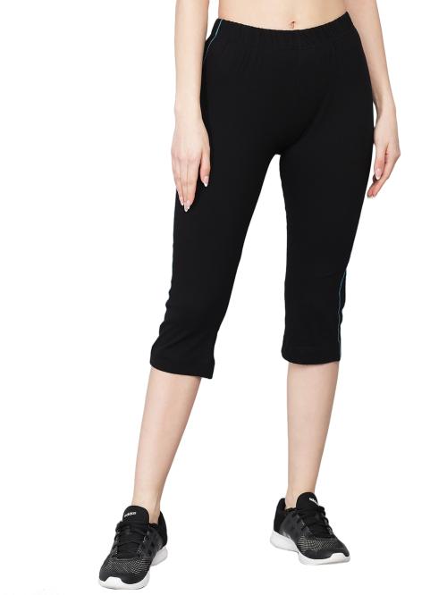 NGT (Black) 3/4 Length Solid Cotton Capri Lower For Women (M)