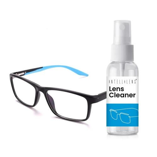Intellilens Anti Glare and Zero Power Blue Cut Square Computer Glasses for Eye Protection with Lens Cleaner Matte Black and Blue Men and Women